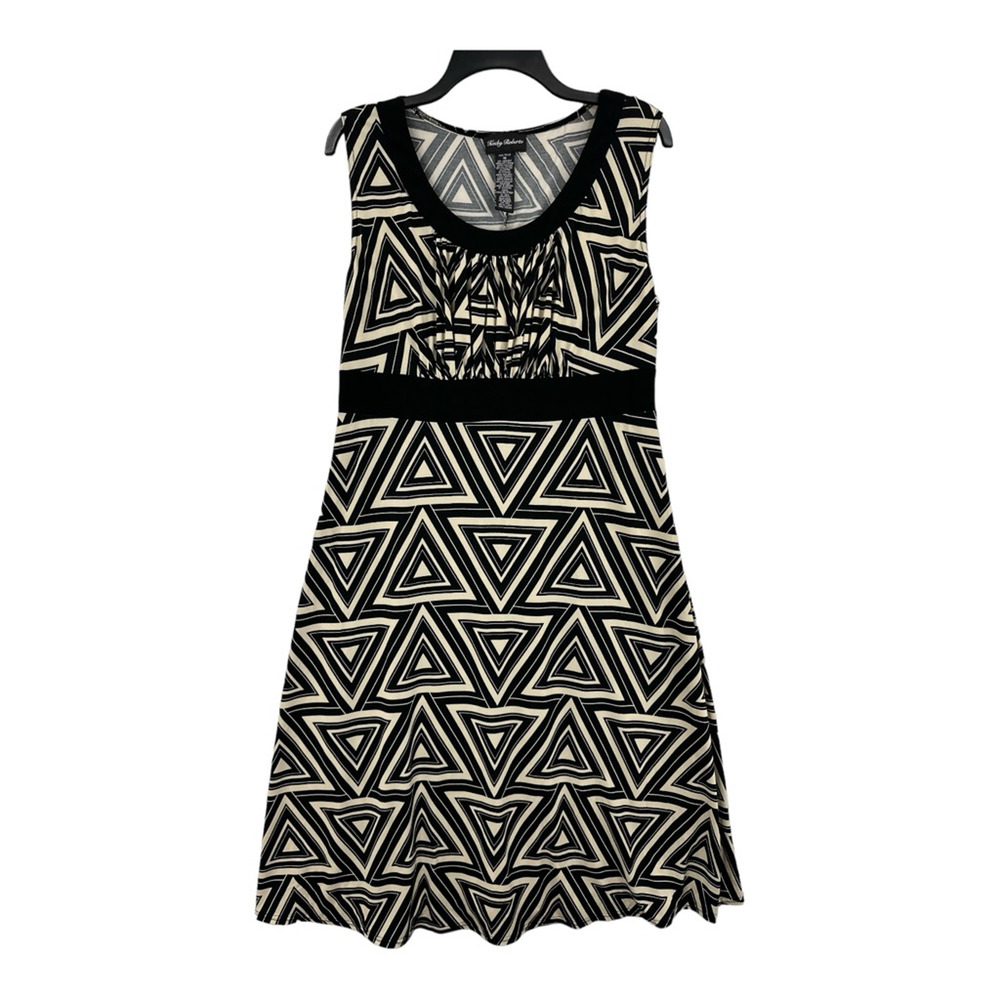Kathy Roberts Womens A Line Dress Black White Geometric Stretch Knee Length 16